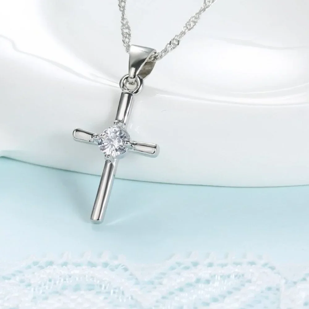 925 Sterling Silver Cross Necklace and Earrings Set Adorable Gift Ensemble - Picture 5 of 7